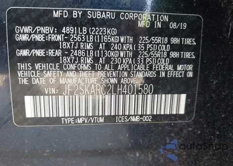 2020 Subaru Forester Sport from USA, damaged, VIN JF2SKARC2LH401580